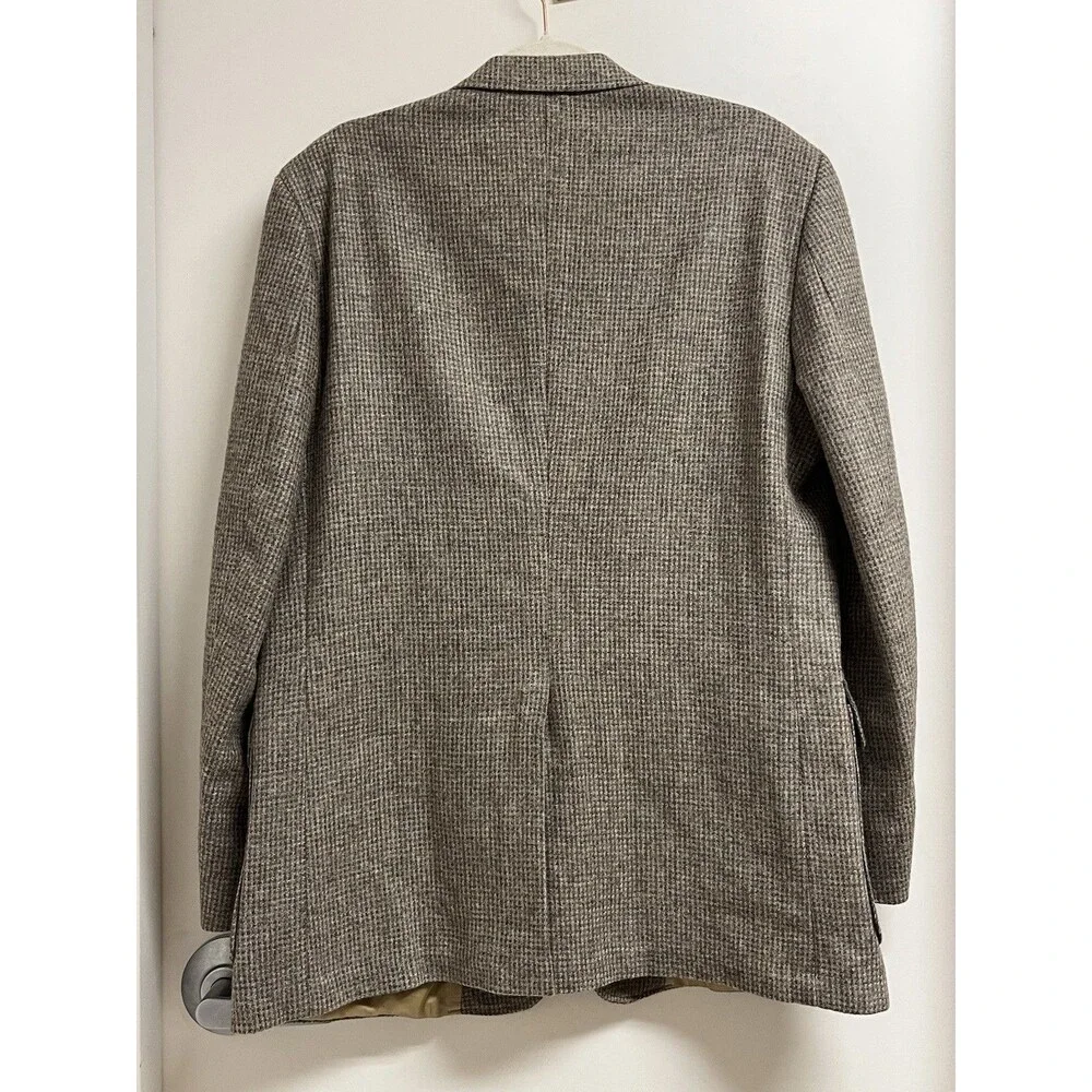 Vintage Imperial by Haggar Wool Tweed Blazer Tan Leather Button Jacket 44R USA